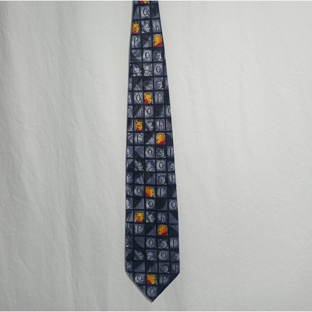 Vintage Gold City Disney Winnie The Pooh Black Gray And Yellow Tie